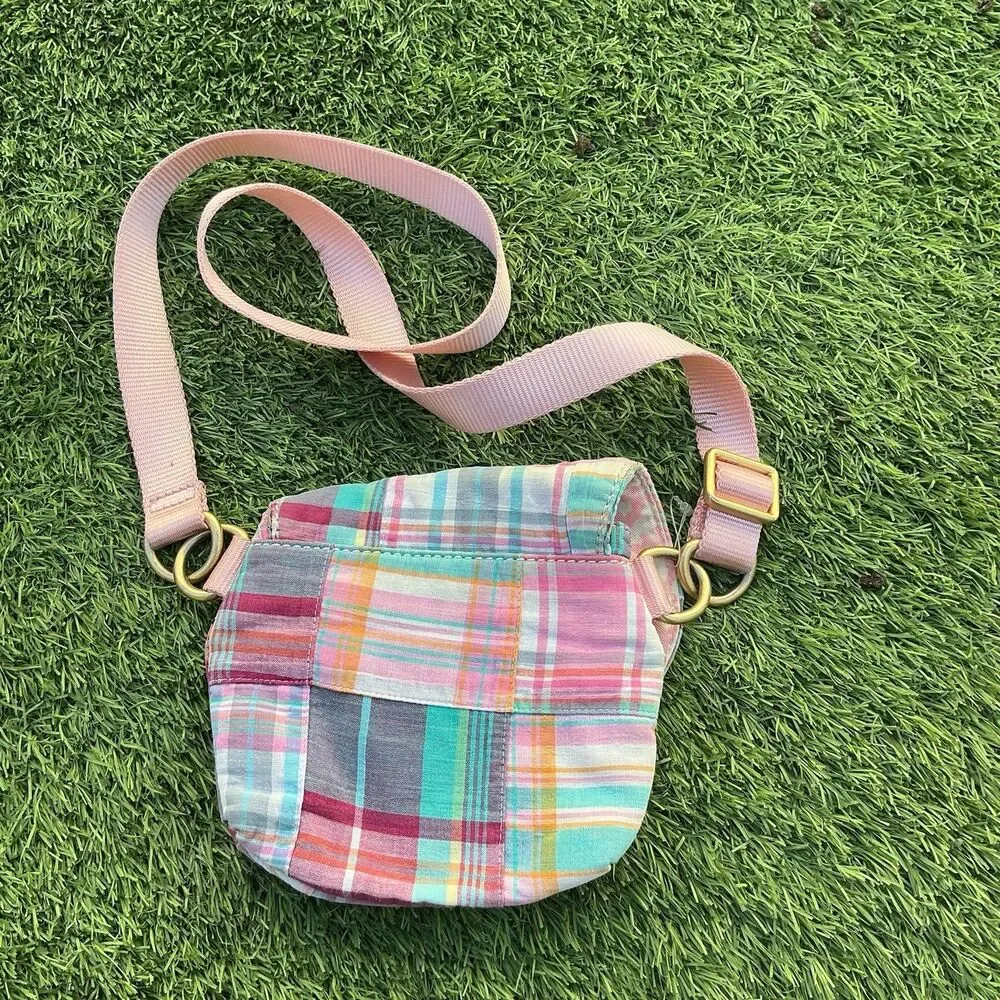Juicy Couture Y2K Plaid Mini Crossbody Bag Pink Crown Patchwork Shoulder Purse - Picture 4 of 6